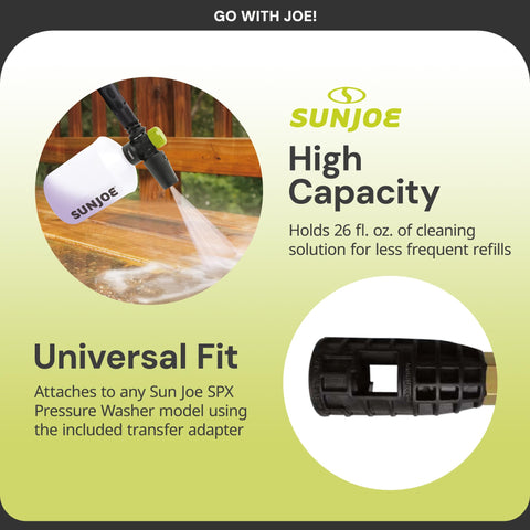 SPX-Series compatibility enables versatile cleaning with Sun Joe foam cannon