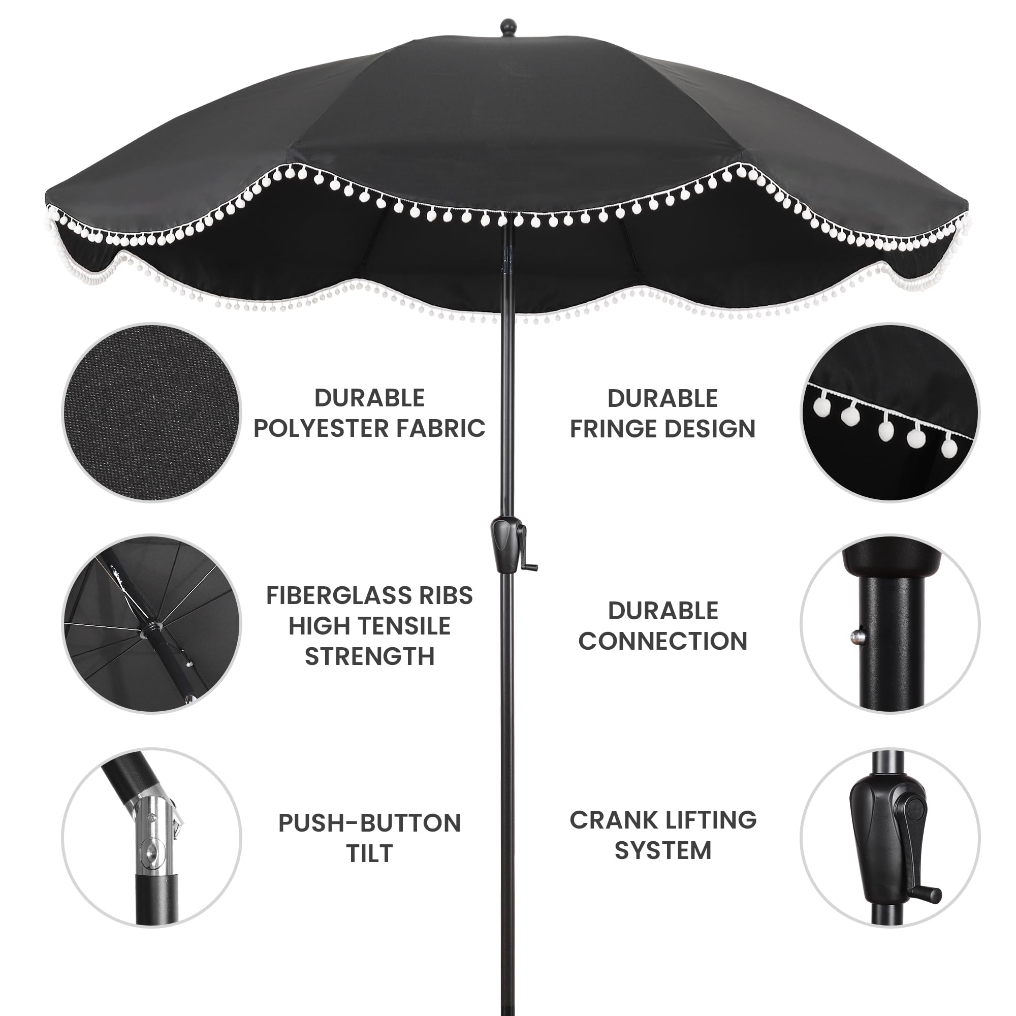 Sun-Ray 180g polyester canopy provides colorfast shade and water resistance.