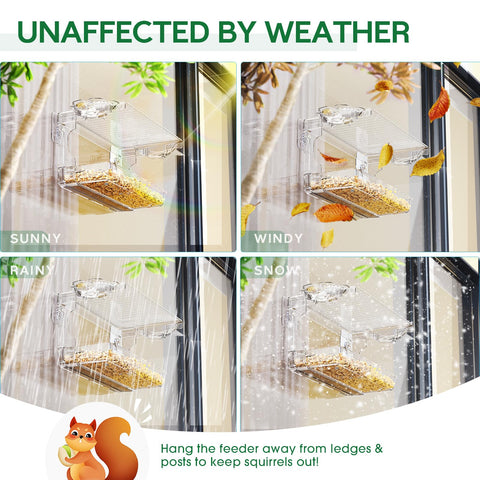 Sunally Window Bird Feeder clear-view design lets you observe birds from indoors.