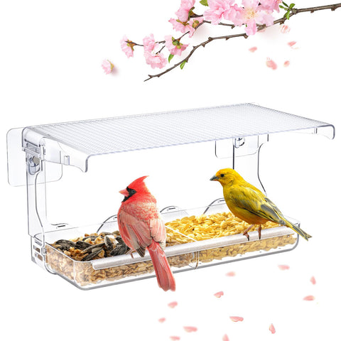 SUNALLY Window Bird Feeder showing clear indoor viewing for close birdwatching