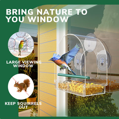 SUNALLY Window Bird Feeder allows tool-free installation on glass surfaces.