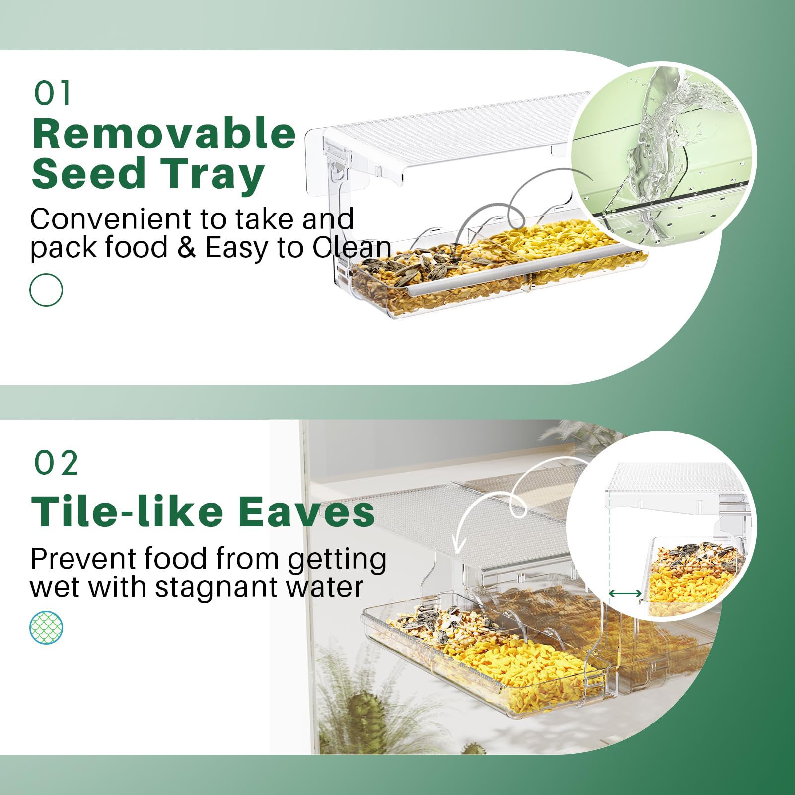 Removable tray on SUNALLY feeder for quick refills and easy cleaning