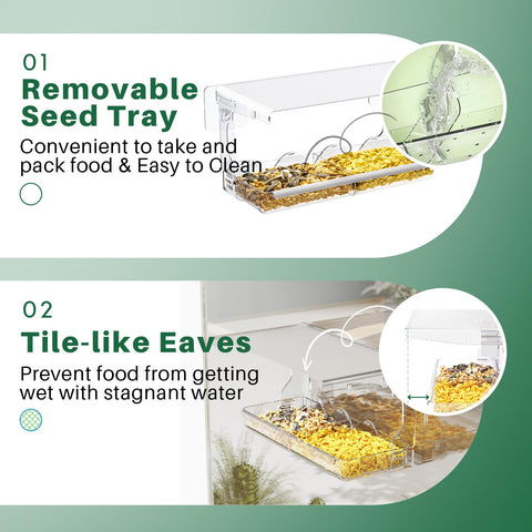 Removable tray on SUNALLY feeder for quick refills and easy cleaning