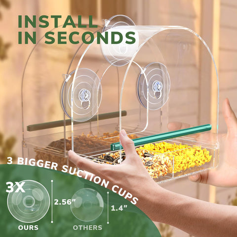 SUNALLY Window Bird Feeder design highlights its semi-circular feeding space.