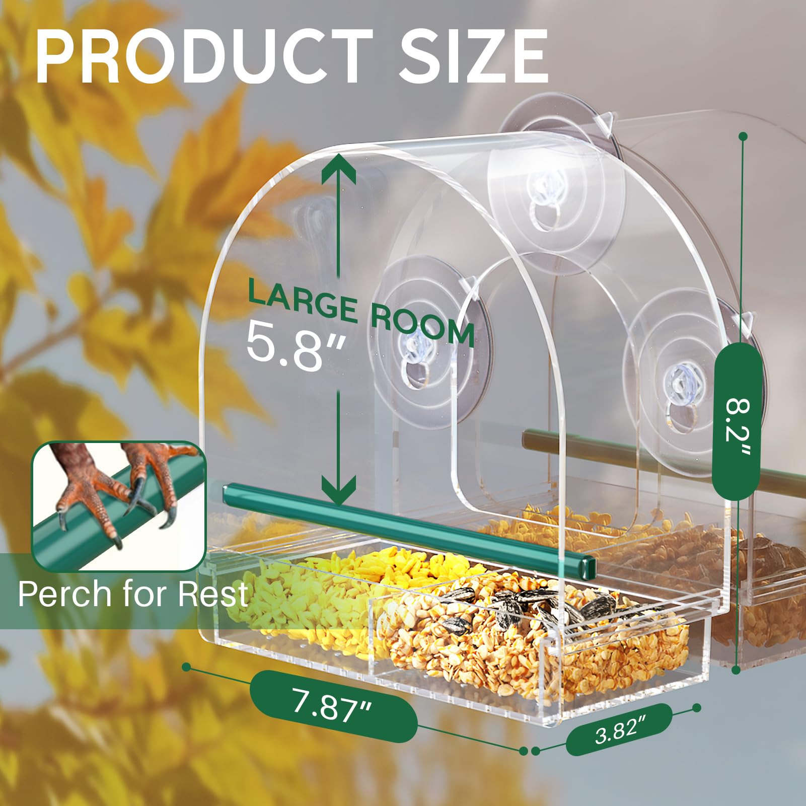 SUNALLY Window Bird Feeder shows three strong suction cups for secure mounting.