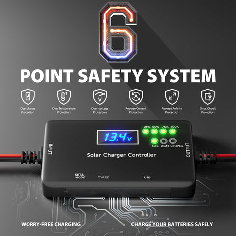 SUNAPEX four-stage charging optimizes battery health during use.