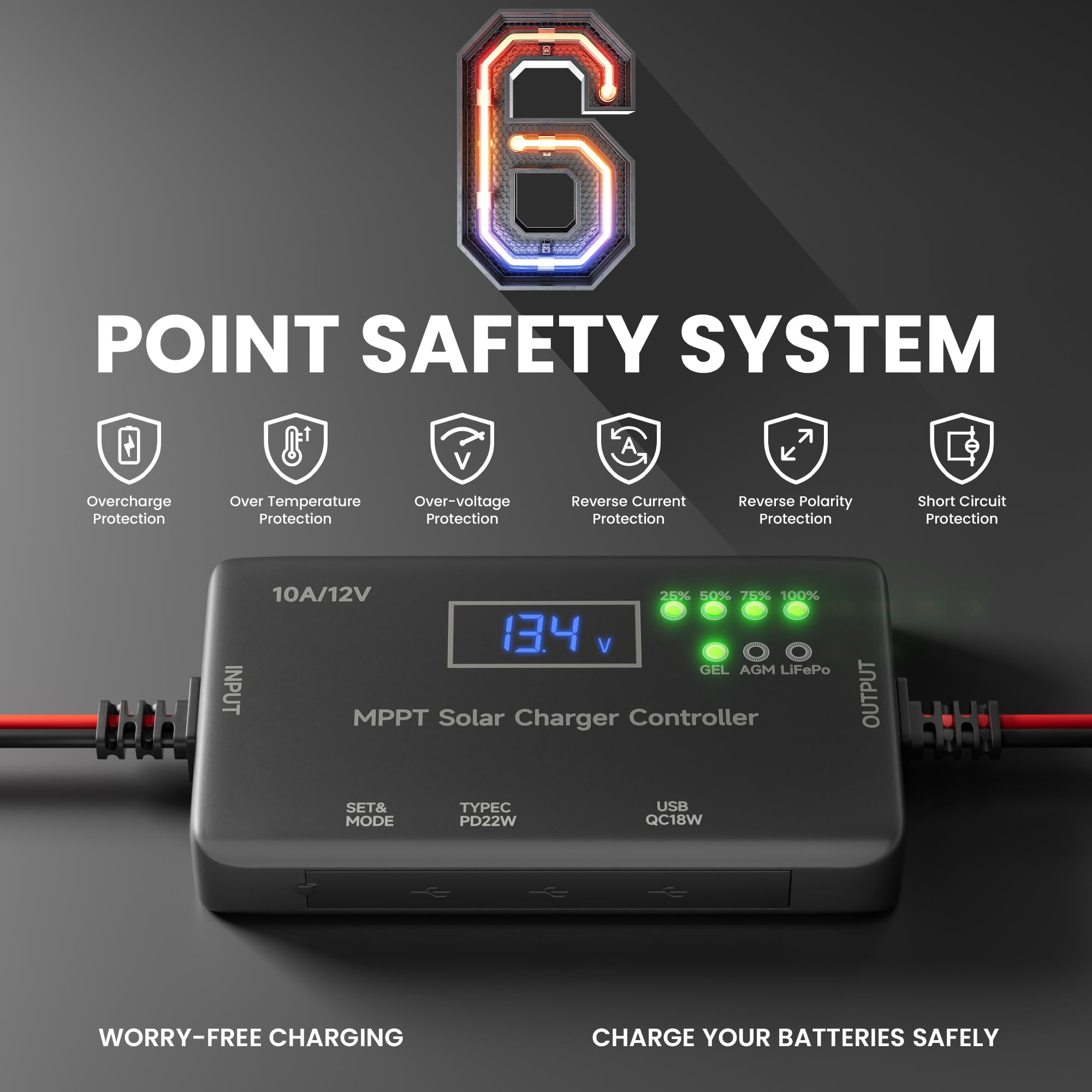 Sunapex MPPT features reverse-current protection to prevent battery drain.