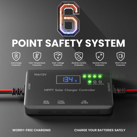 Sunapex MPPT features reverse-current protection to prevent battery drain.