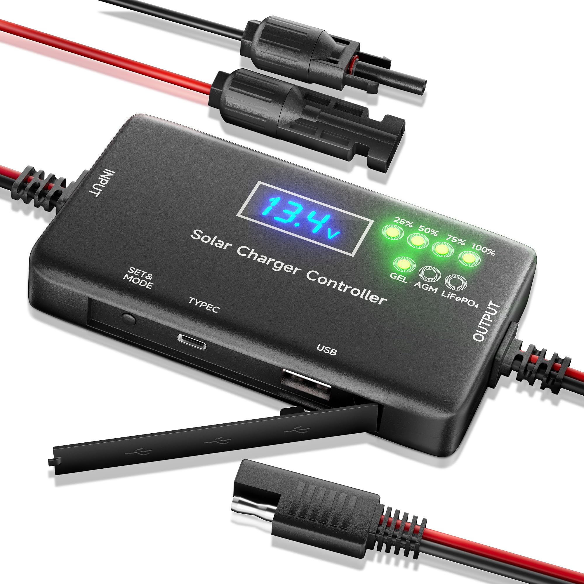 SUNAPEX solar charge controller 12V-20A front view optimizes panel-to-battery management.