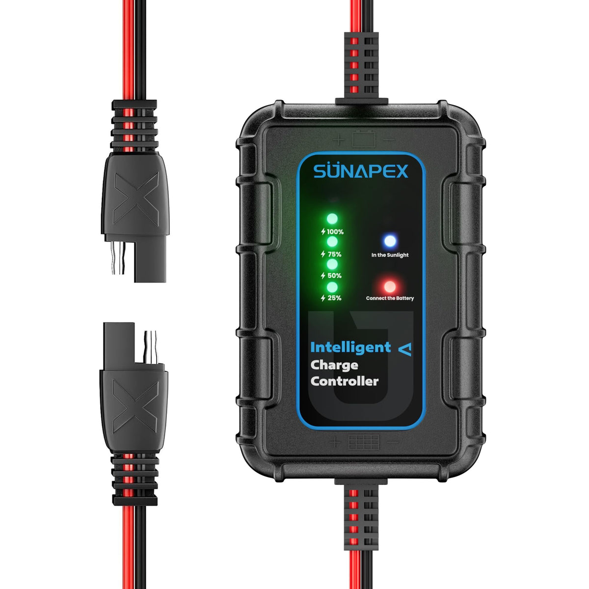 Sunapex 12V 10A PWM controller with LED display shows charging status clearly.