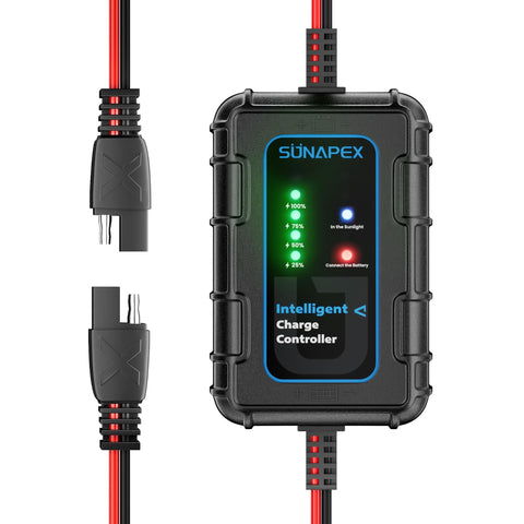 Sunapex 12V 10A PWM controller with LED display shows charging status clearly.