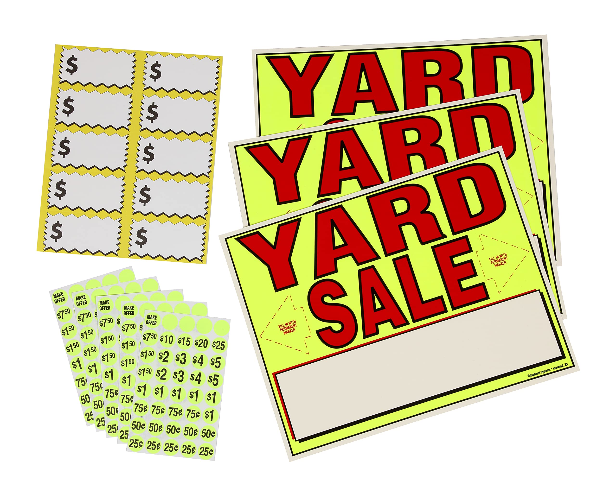 Sunburst Systems 4150 neon yard signs grab attention at outdoor sales.