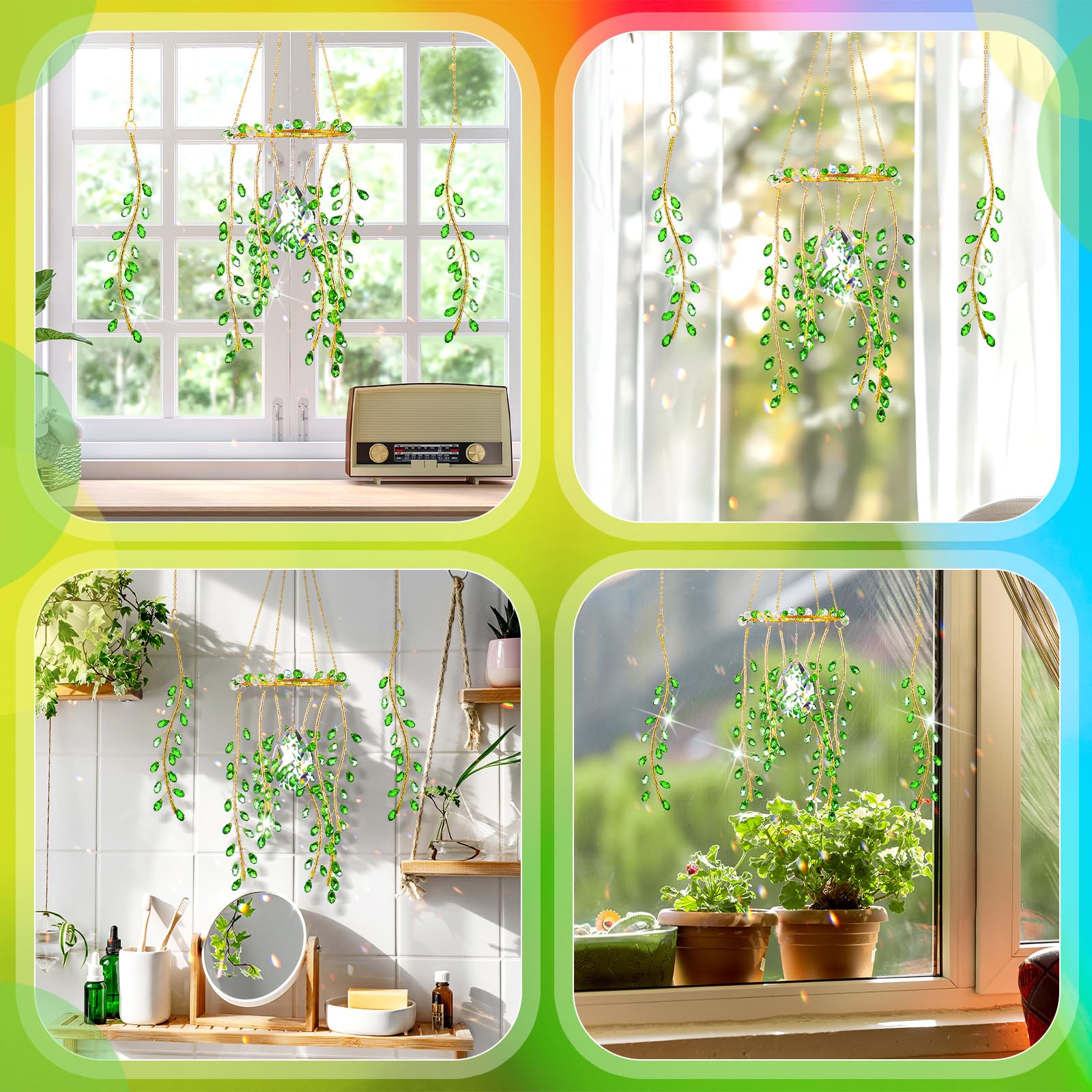 Suncalla crystal suncatchers green crystal chain catch sun rays for colorful shine