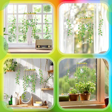 Suncalla crystal suncatchers green crystal chain catch sun rays for colorful shine