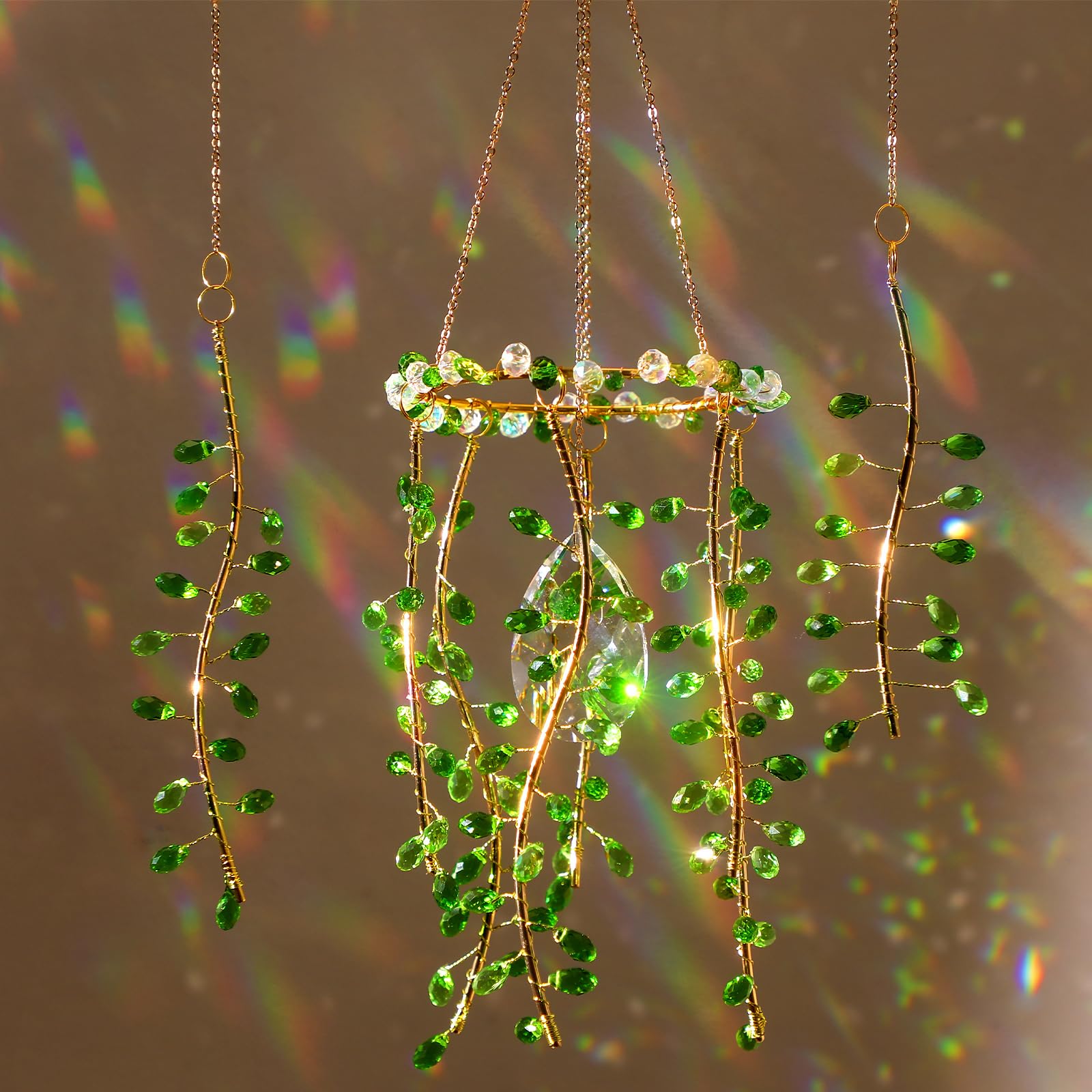 Suncalla crystal suncatchers green leaf window display brighten spaces with rainbow light