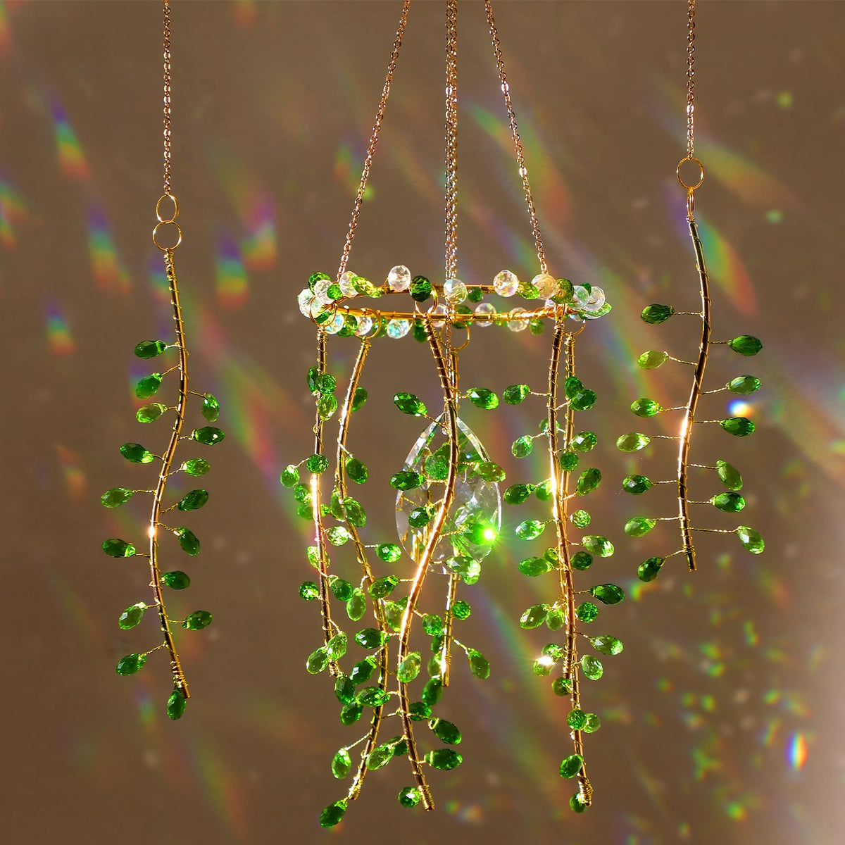 Suncalla crystal suncatchers green leaf window display brighten spaces with rainbow light