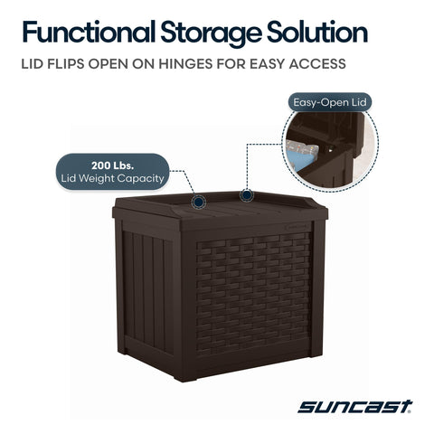Suncast 22-gallon Java resin deck box weatherproof resin with UV protection