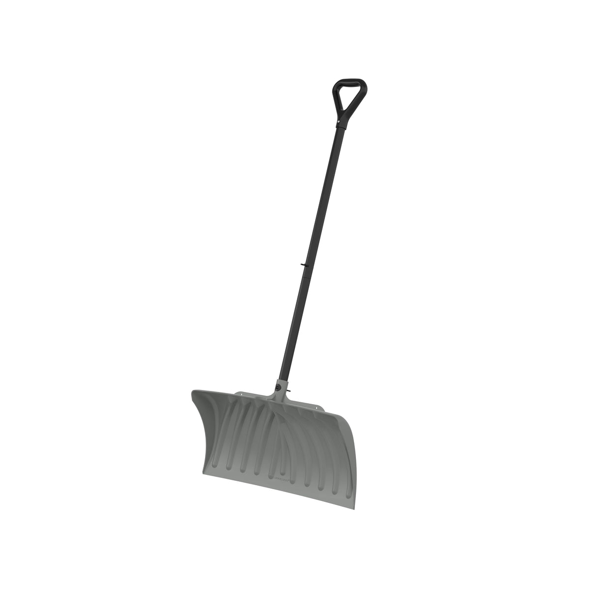 Suncast 27-inch deluxe snow pusher with curved blade for easy dry-snow removal.
