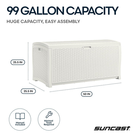 Suncast 99-gallon deck box close-up on poly resin material