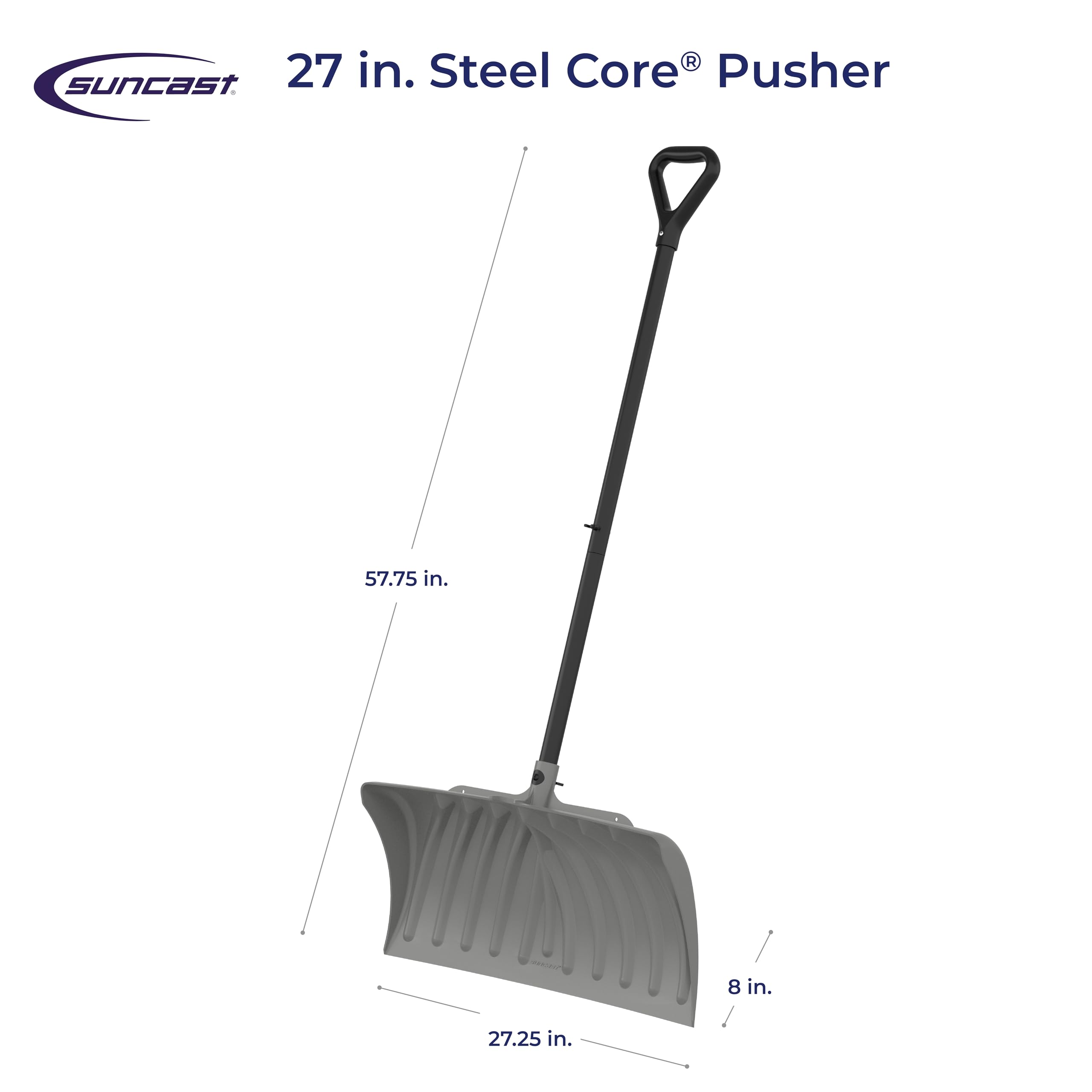 Suncast angled rib pattern helps resist snow sticking during use.