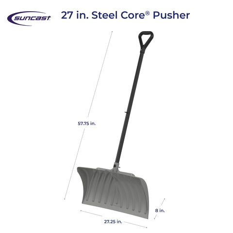 Suncast angled rib pattern helps resist snow sticking during use.