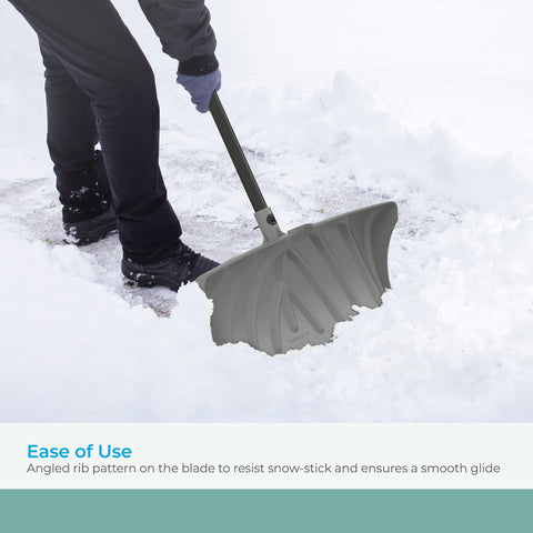 Suncast angled rib pattern minimizes snow sticking during pushes