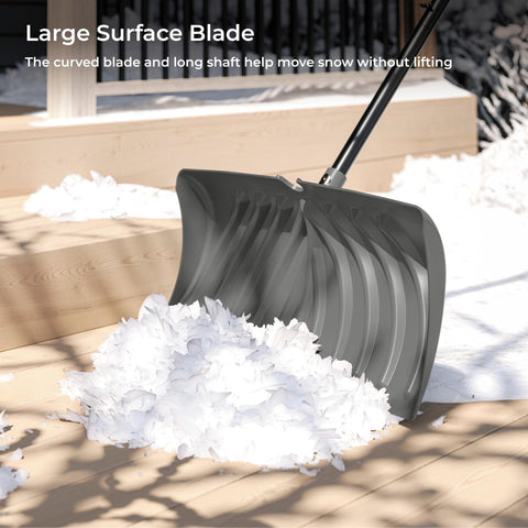 Suncast D-grip handle provides comfortable control during pushing.