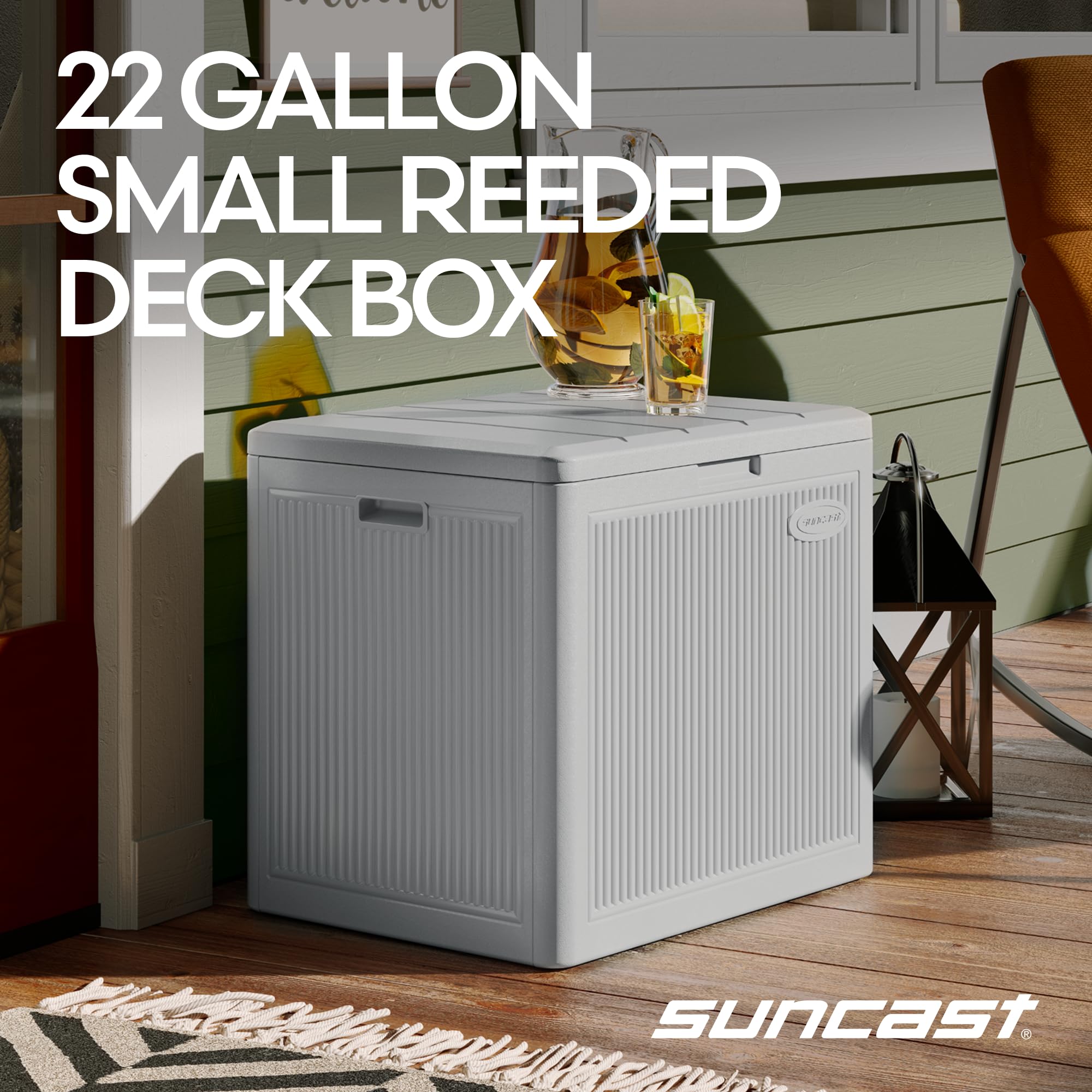 Suncast deck box lid doubles as a sturdy outdoor seat