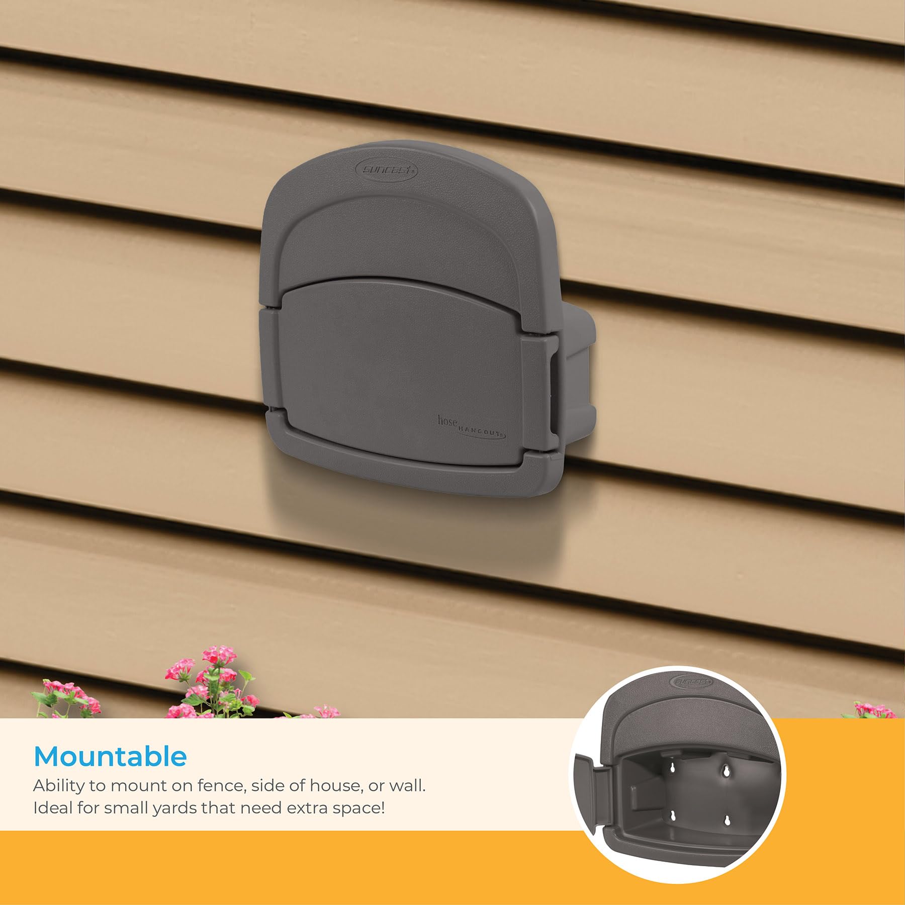 Taupe gray finish of Suncast DHH150ST blends with exterior decor
