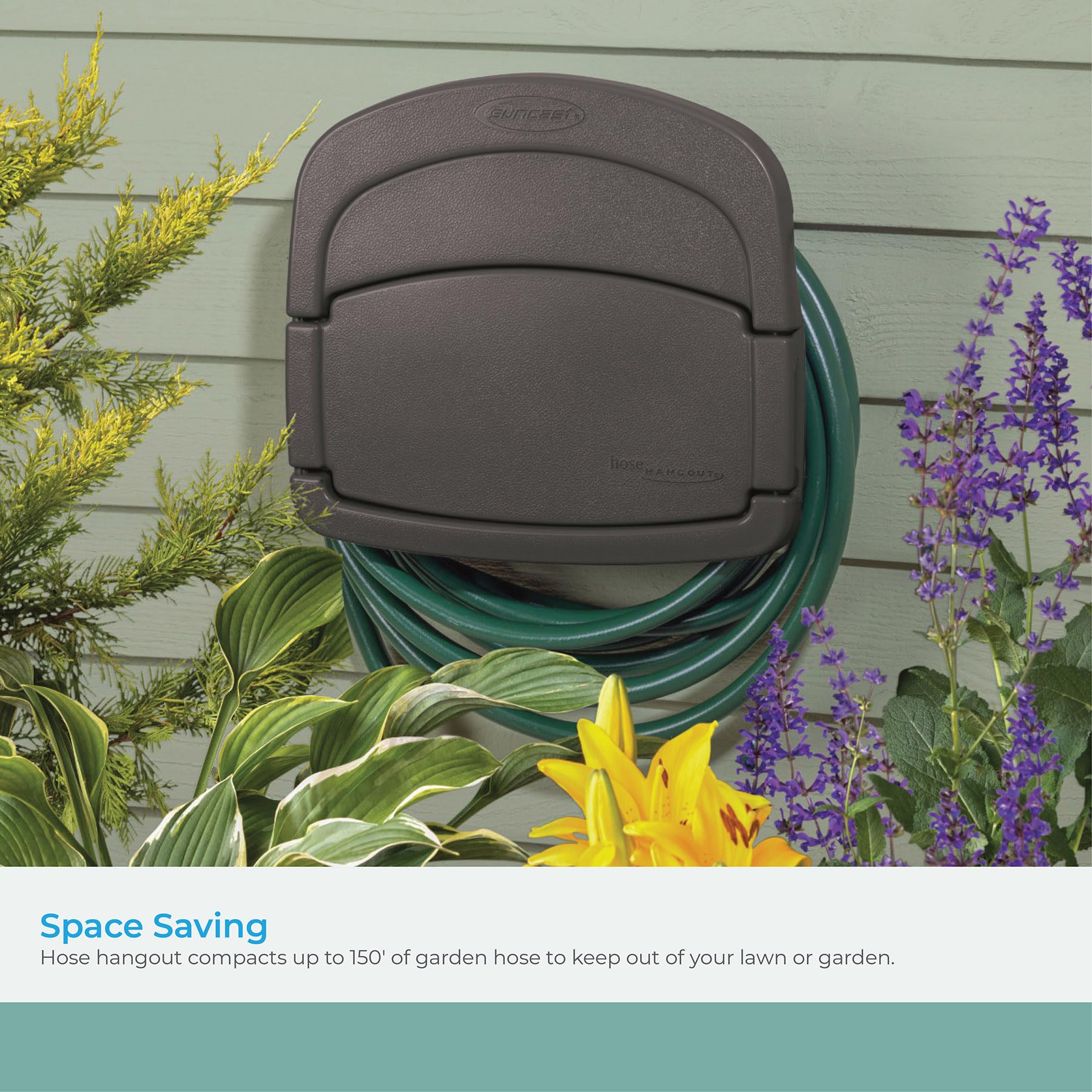 Built in storage on Suncast DHH150ST holds nozzles and gloves for easy access