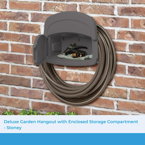 Wall mounted Suncast DHH150ST Hangout Hanger provides space saving outdoor organization