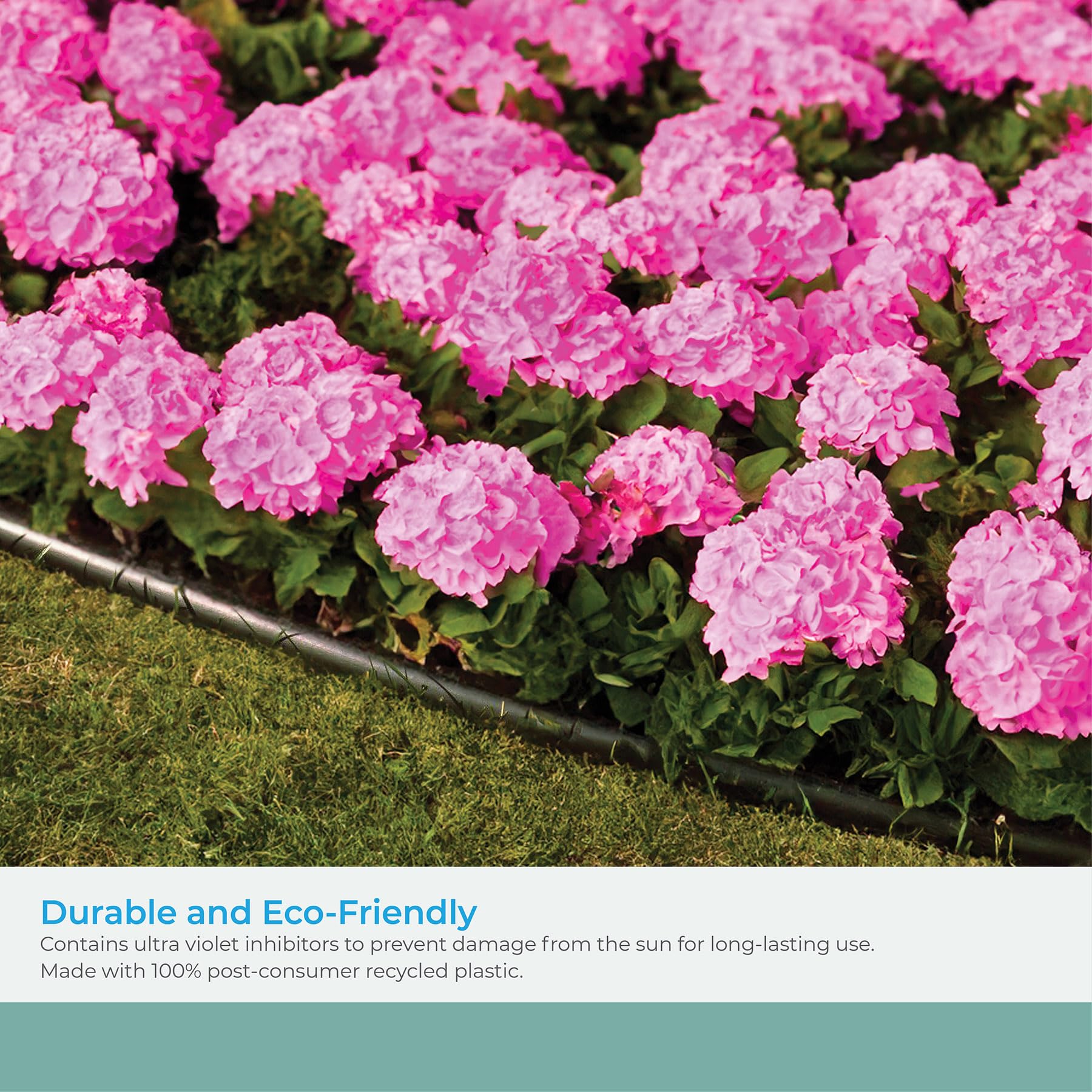Suncast edging roll stands 5 inches high to contain soil and mulch.