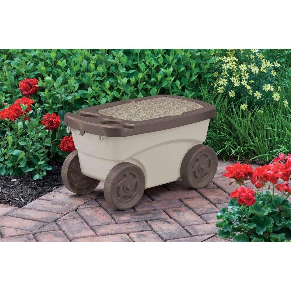 Suncast Garden Scooter side view demonstrates smooth movement across lawn