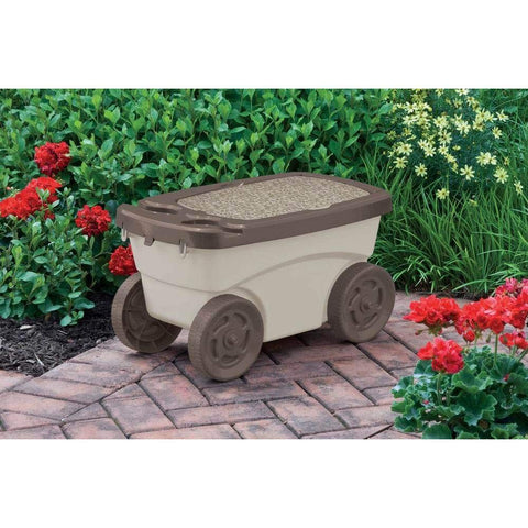 Suncast Garden Scooter side view demonstrates smooth movement across lawn