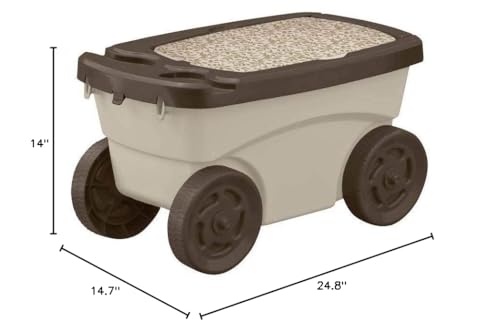 Suncast Garden Scooter storage bin shows built in space for supplies