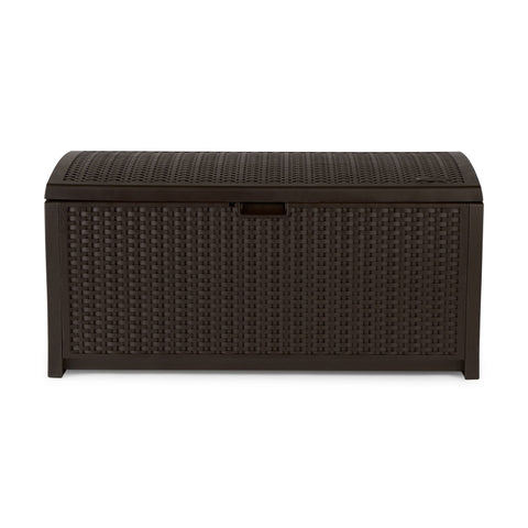 Suncast heavy-duty outdoor chest stores towels and toys