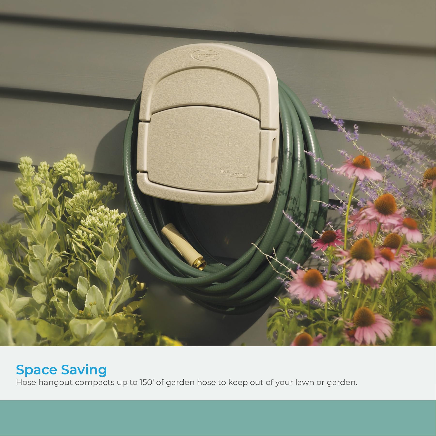 Suncast Deluxe Hangout supports up to 150 feet of hose for larger spaces.