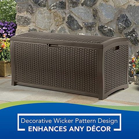 Suncast mocha finish complements decks and porches
