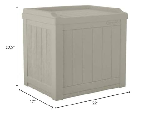 Suncast outdoor storage bench offering convenient seating and storage.