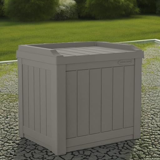 Suncast stone gray finish with wood panel texture