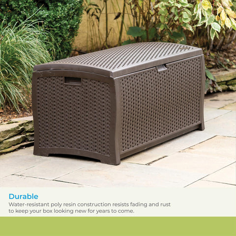 Suncast weatherproof resin closeup: designed to resist fading and rust