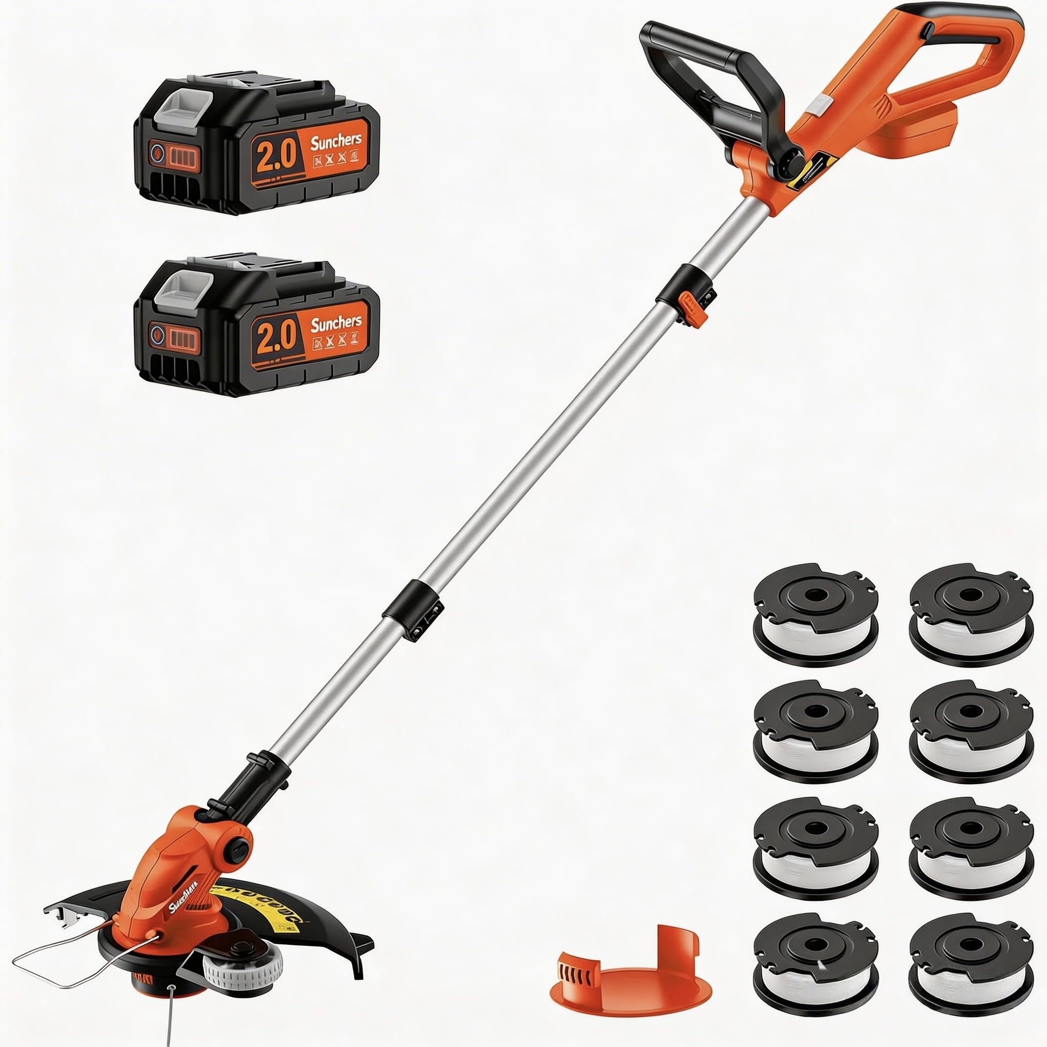 SUNCHERS 20V trimmer with 12-inch head and charger for easy yard care