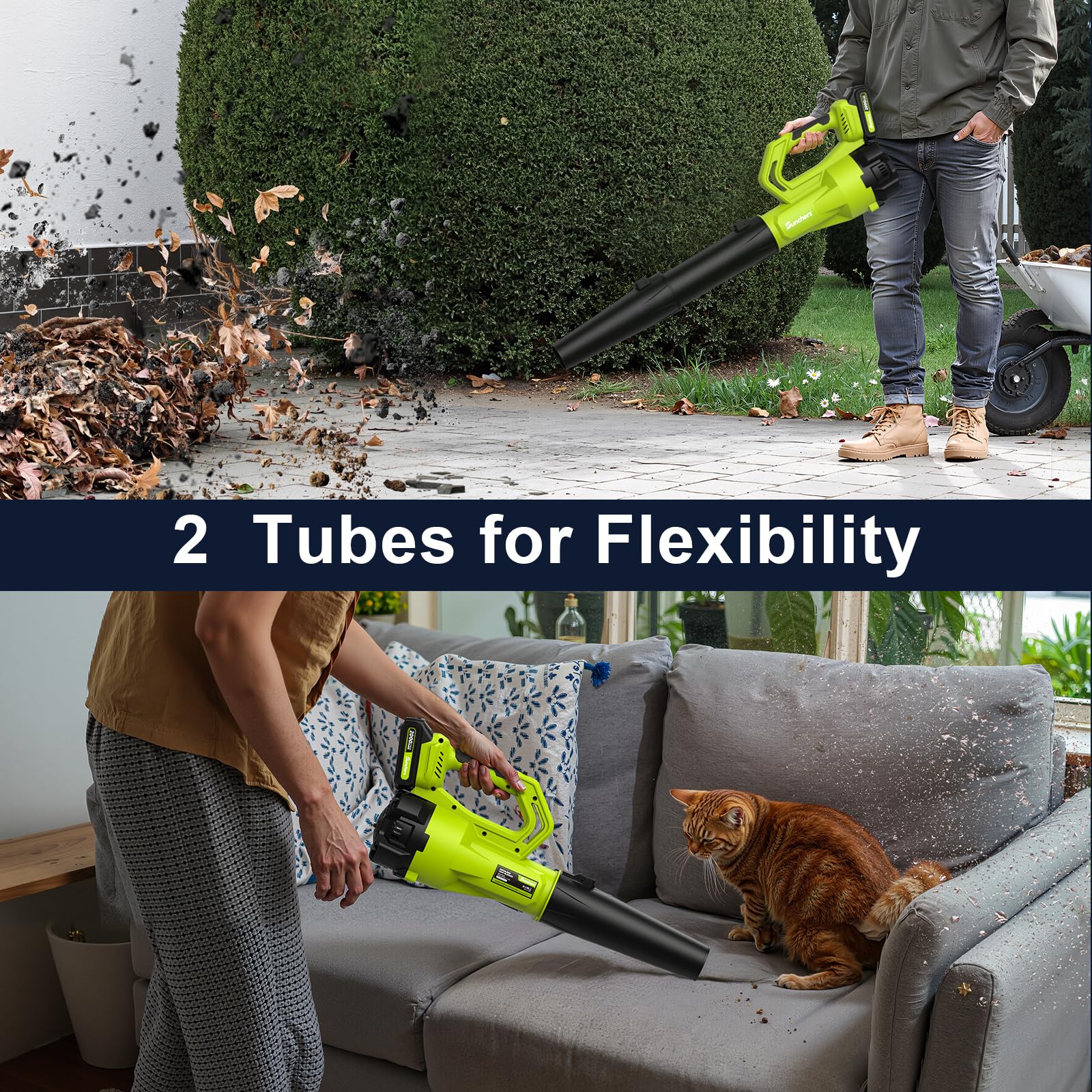 SUNCHERS 80-minute runtime powers extended patio cleanup with less downtime