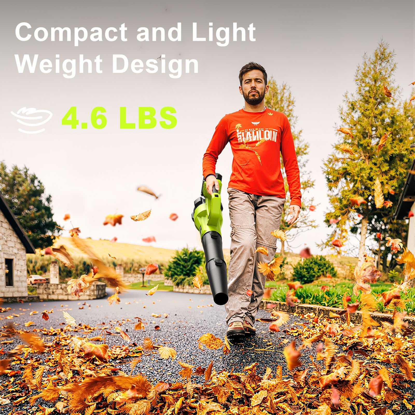 SUNCHERS leaf blower with two batteries, charger, and two tubes for continuous use