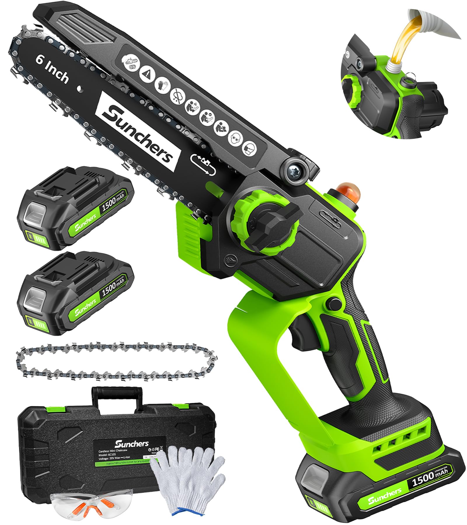 SUNCHERS mini chainsaw cutting wood for pruning and firewood tasks