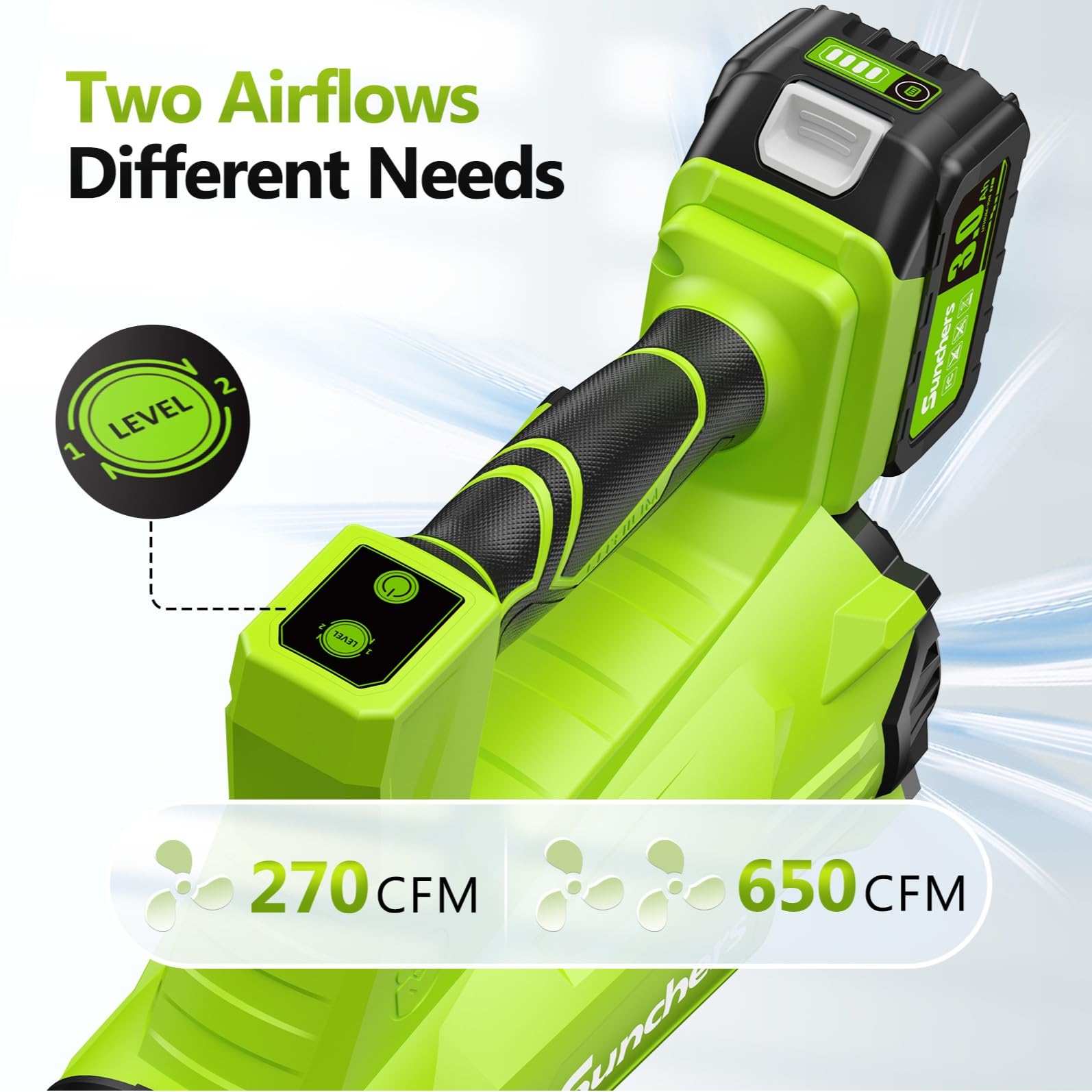 SUNCHERS two-speed control switch for precise airflow in tasks.