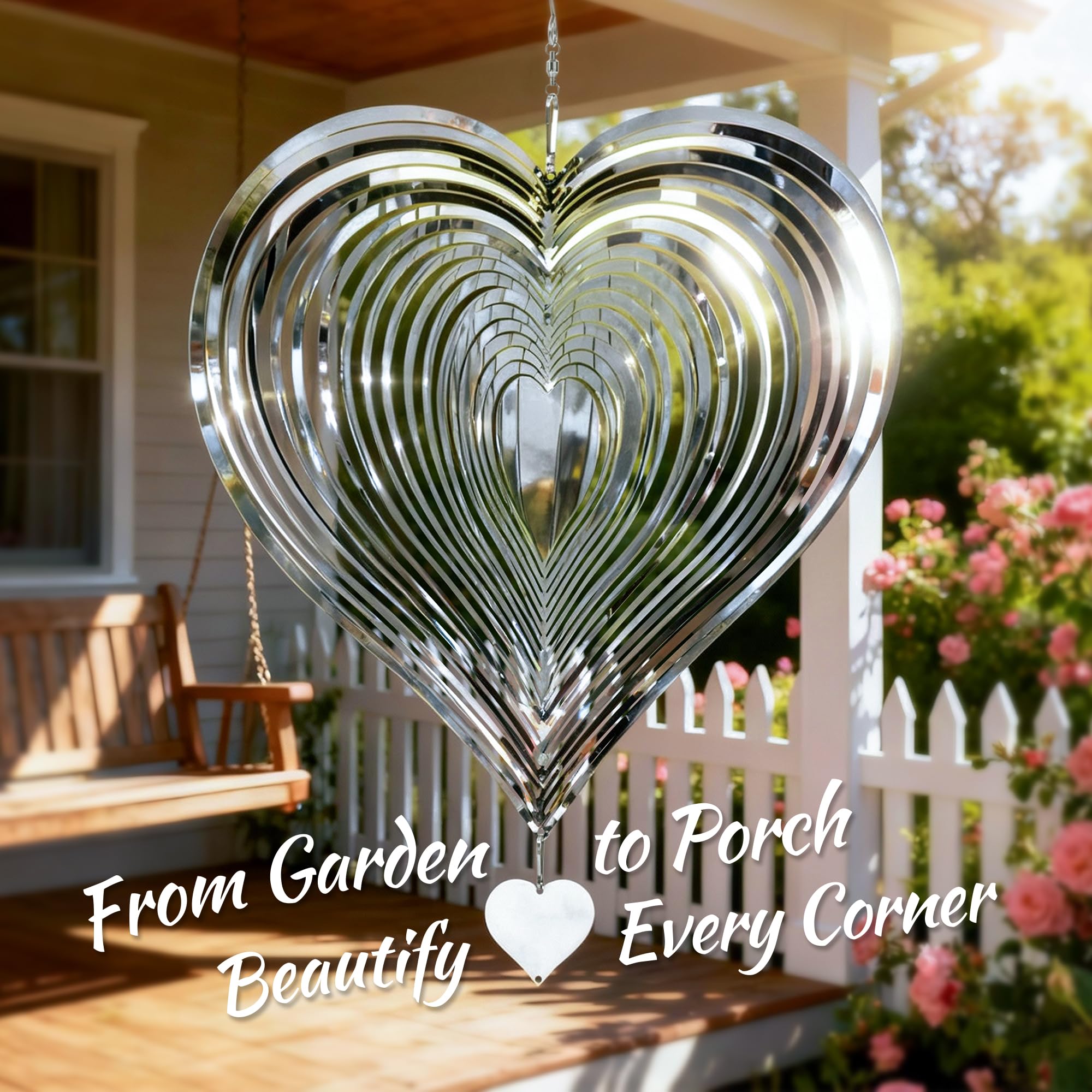 SUNCKET Heart spinner reflects light, creating a dazzling glow in sunlit spaces.
