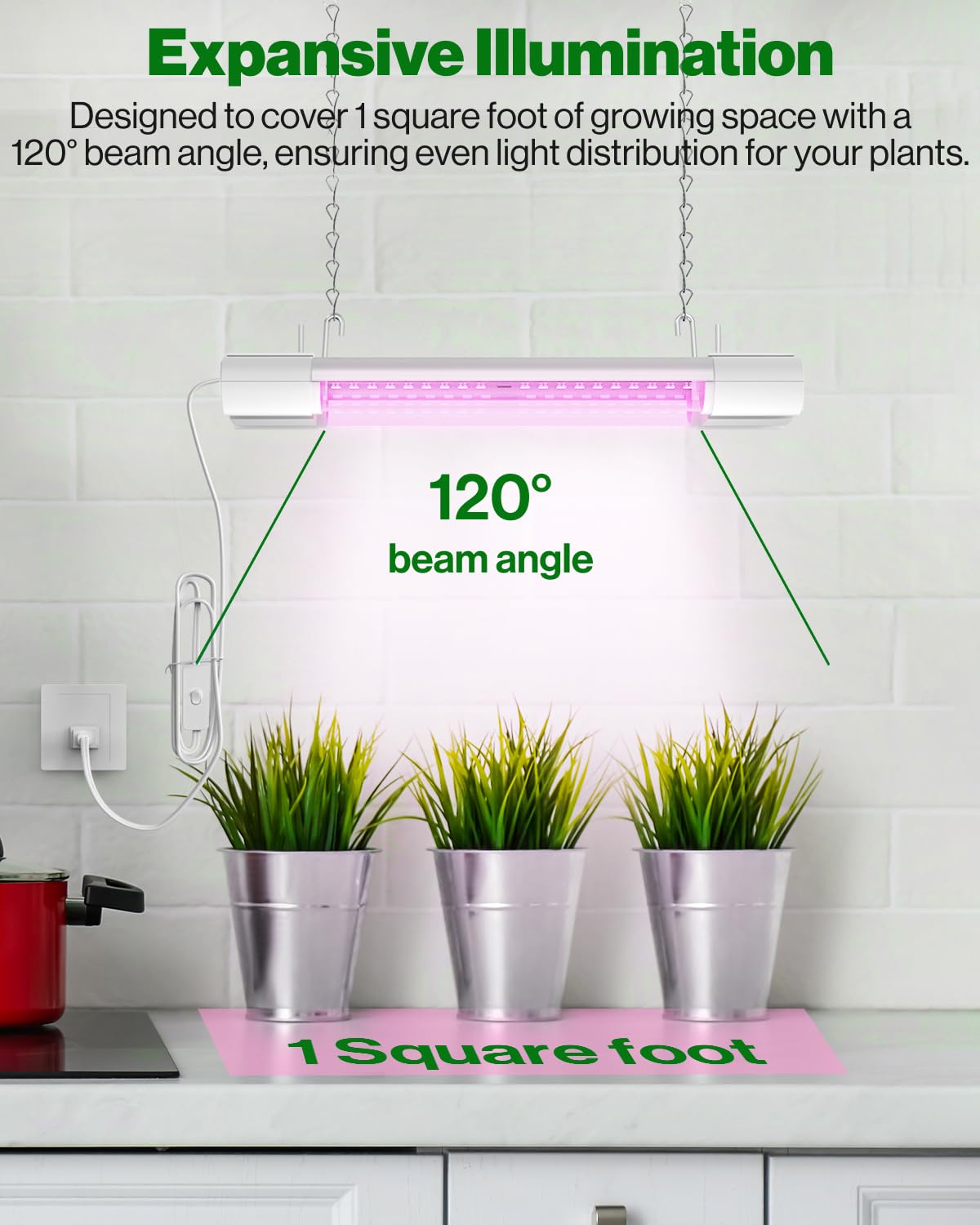 Sunco 1ft grow light in an indoor garden cabinet.