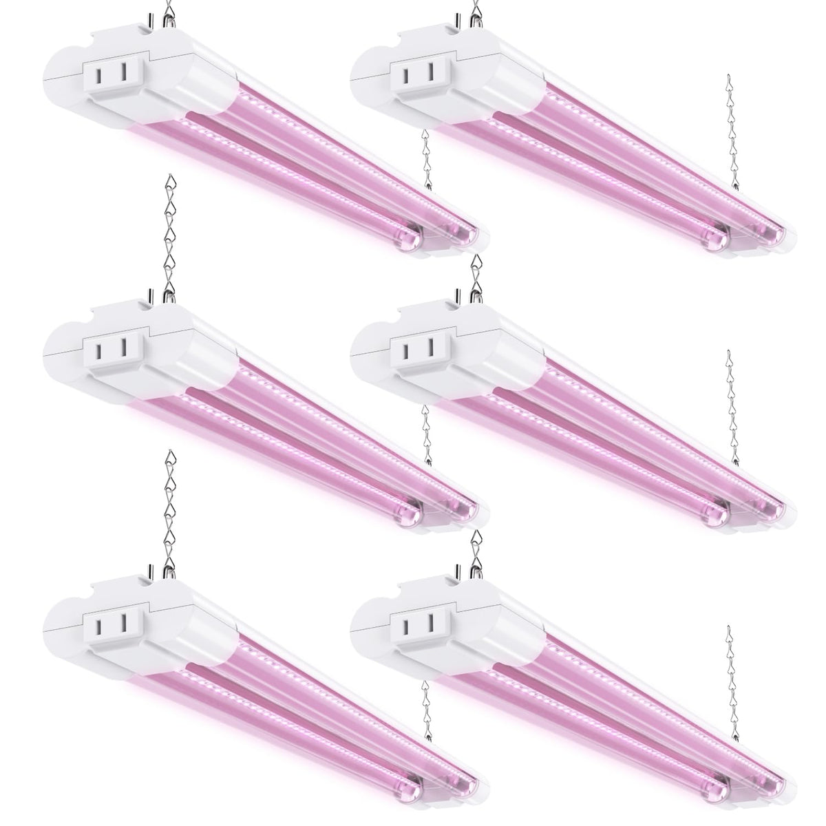 Sunco 6-pack 2ft grow light LED setup with hanging hardware for easy installation.