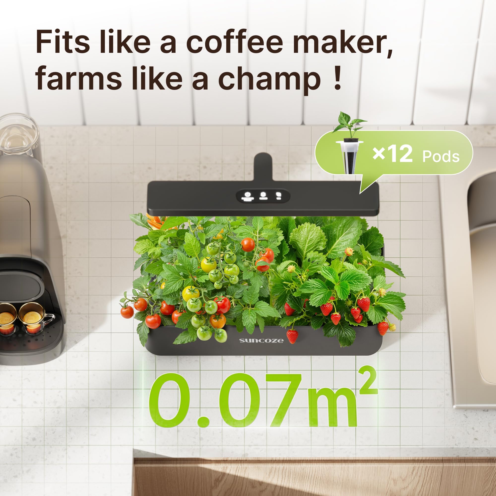 SUNCOZE 4L water tank with built-in pump keeping roots hydrated and steady.